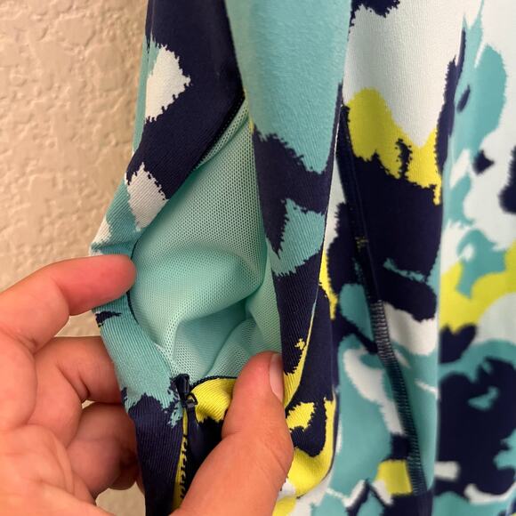 Title Nine Floral Athletic Dress Blue Green Yellow Sleeveless Zip Back Pockets - Picture 8 of 12